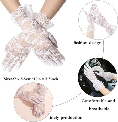 زوجان من قفازات الدانتيل النسائية الأنيقة، قفازات الدانتيل القصيرة، قفازات دانتيل الزهور، قفازات المعصم لحفلات الزفاف والهالوين وحفلات التخرج وحفلات الشاي والولائم - نمط أبيض 2 in Kuwait