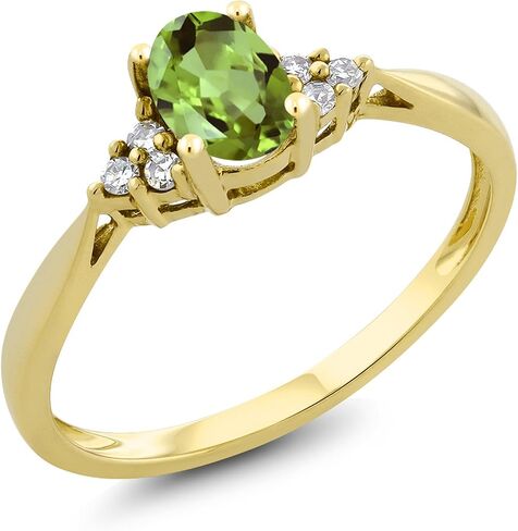 Gem Stone King 14K Yellow Gold Green Peridot and Diamond Engagement Ring | 0.50 Cttw | Oval 6X4MM | Gemstone Birthstone | Gold Ring For Women | Available in size 5, 6, 7, 8, 9 in Saudi Arabia