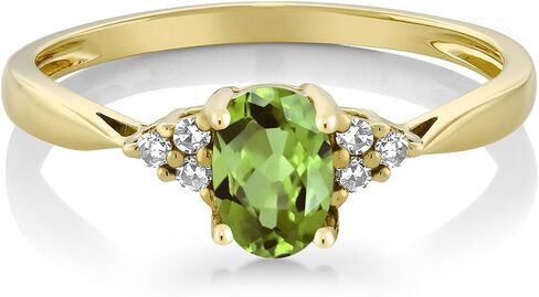 Gem Stone King 14K Yellow Gold Green Peridot and Diamond Engagement Ring | 0.50 Cttw | Oval 6X4MM | Gemstone Birthstone | Gold Ring For Women | Available in size 5, 6, 7, 8, 9 in Saudi Arabia