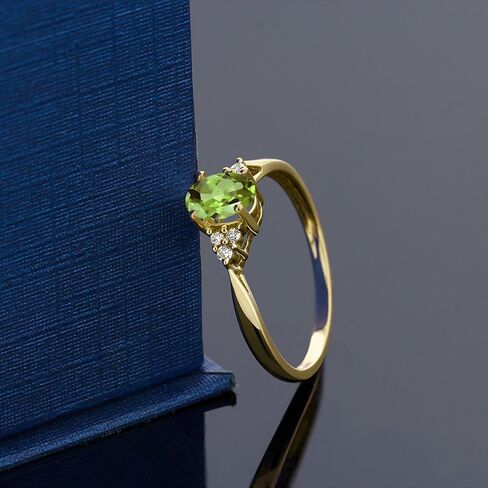 Gem Stone King 14K Yellow Gold Green Peridot and Diamond Engagement Ring | 0.50 Cttw | Oval 6X4MM | Gemstone Birthstone | Gold Ring For Women | Available in size 5, 6, 7, 8, 9 in Saudi Arabia