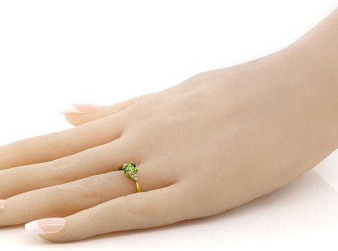 Gem Stone King 14K Yellow Gold Green Peridot and Diamond Engagement Ring | 0.50 Cttw | Oval 6X4MM | Gemstone Birthstone | Gold Ring For Women | Available in size 5, 6, 7, 8, 9 in Saudi Arabia