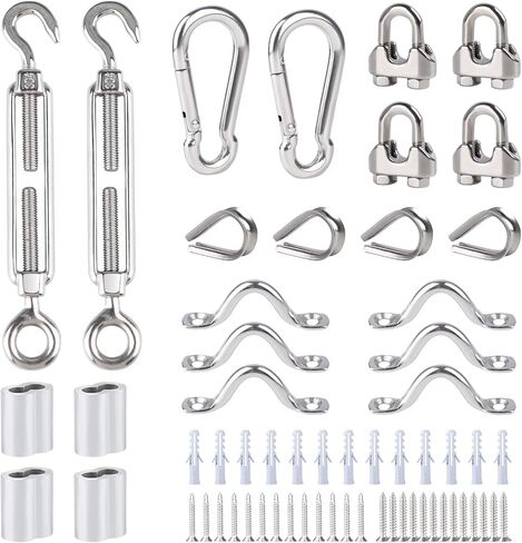 وصلة ربط المقطورة M5، كشتبان من الفولاذ المقاوم للصدأ/مثبت سرج على شكل حرف U/مشبك حلقة تسلق/برغي سنام، مشبك مشبك كابل M4 + ملحقات مختلفة للعين والأكمام كافية لتثبيت سلك شد معلق بسلسلة خفيفة in Kuwait