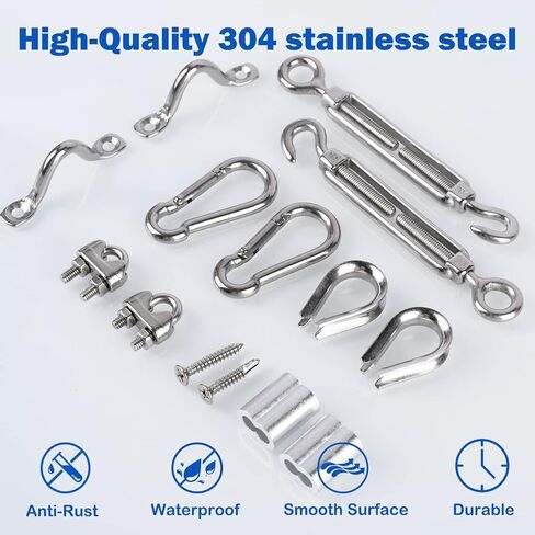 وصلة ربط المقطورة M5، كشتبان من الفولاذ المقاوم للصدأ/مثبت سرج على شكل حرف U/مشبك حلقة تسلق/برغي سنام، مشبك مشبك كابل M4 + ملحقات مختلفة للعين والأكمام كافية لتثبيت سلك شد معلق بسلسلة خفيفة in Kuwait