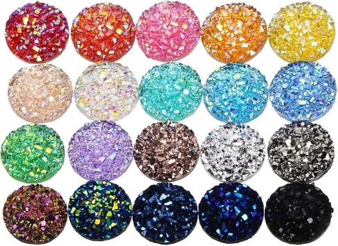 Penta Angel 120Pcs 12mm Round Flat Back Resin Cabochon Beads Shinny Faux Druzy Embellishment Cabochons Cameo for Bezel Pendant Trays Jewelry Earring Bracelet Necklace Making and Craft DIY in Saudi Arabia