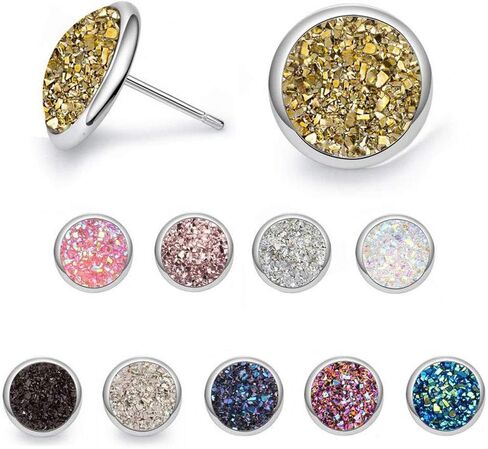Penta Angel 120Pcs 12mm Round Flat Back Resin Cabochon Beads Shinny Faux Druzy Embellishment Cabochons Cameo for Bezel Pendant Trays Jewelry Earring Bracelet Necklace Making and Craft DIY in Saudi Arabia
