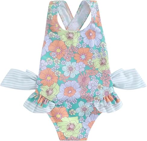 Toddler Kids Girl Swimsuit Floral Print Bowknot Sleeveless Bathing Suit Ruffles Summer Beachwear One Piece Swimwear in Saudi Arabia