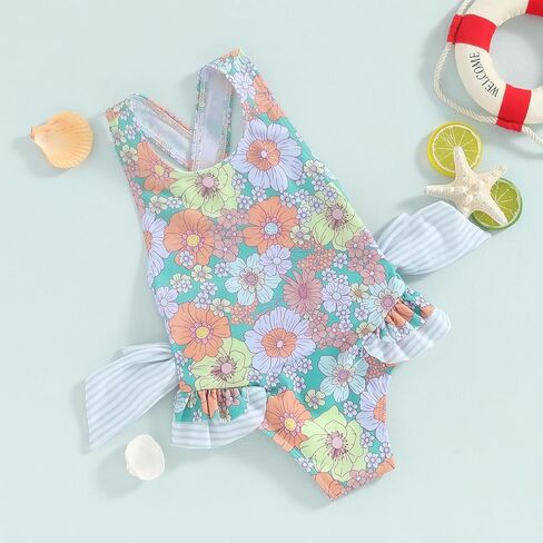 Toddler Kids Girl Swimsuit Floral Print Bowknot Sleeveless Bathing Suit Ruffles Summer Beachwear One Piece Swimwear in Saudi Arabia
