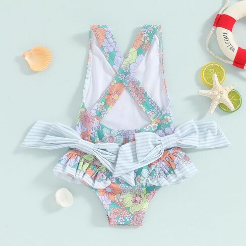 Toddler Kids Girl Swimsuit Floral Print Bowknot Sleeveless Bathing Suit Ruffles Summer Beachwear One Piece Swimwear in Saudi Arabia