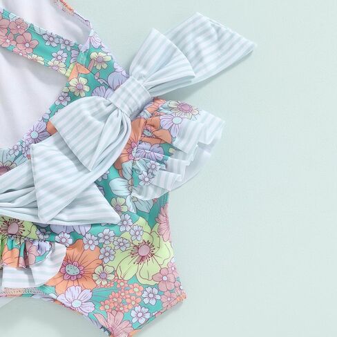 Toddler Kids Girl Swimsuit Floral Print Bowknot Sleeveless Bathing Suit Ruffles Summer Beachwear One Piece Swimwear in Saudi Arabia