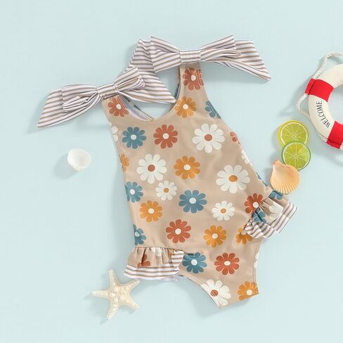 Toddler Kids Girl Swimsuit Floral Print Bowknot Sleeveless Bathing Suit Ruffles Summer Beachwear One Piece Swimwear in Saudi Arabia