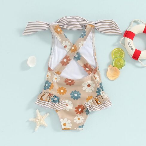 Toddler Kids Girl Swimsuit Floral Print Bowknot Sleeveless Bathing Suit Ruffles Summer Beachwear One Piece Swimwear in Saudi Arabia