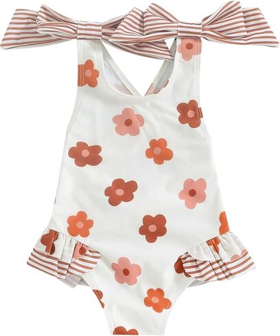 Toddler Kids Girl Swimsuit Floral Print Bowknot Sleeveless Bathing Suit Ruffles Summer Beachwear One Piece Swimwear in Saudi Arabia
