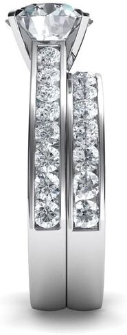 طقم خاتم خطوبة وحزام زفاف مويسانيتي 1.0 قيراط - 2.0 قيراط من الفضة المطلية بالبلاتينيوم مقاس 7.5 in Kuwait