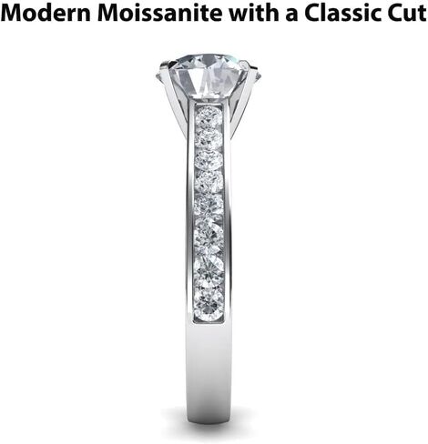 طقم خاتم خطوبة وحزام زفاف مويسانيتي 1.0 قيراط - 2.0 قيراط من الفضة المطلية بالبلاتينيوم مقاس 7.5 in Kuwait