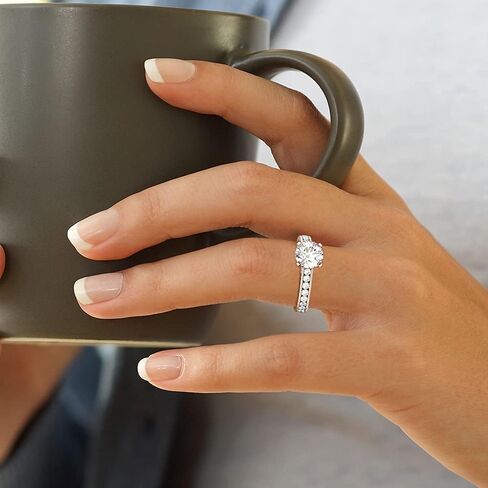 طقم خاتم خطوبة وحزام زفاف مويسانيتي 1.0 قيراط - 2.0 قيراط من الفضة المطلية بالبلاتينيوم مقاس 7.5 in Kuwait