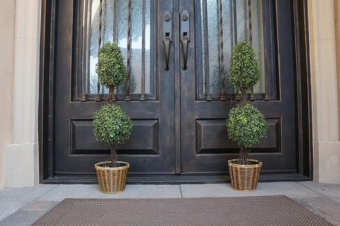 36 بوصة شجرة نبات توبياري اصطناعية 2 كرة على شكل خشب البقس الصناعي مع مزارعين لديكور المنزل والمكتب والشرفة الأمامية في الداخل والخارج مع سلة من الخيزران، ABNT001B-NTRL-2، مجموعة من 2 in Kuwait