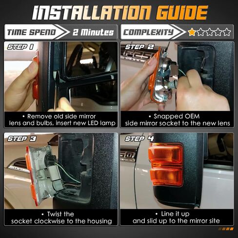 عدسة HERCOO Amber Side Mirror Marker Lights مع LED متوافقة مع 2008-2016 F250 F350 F450 Super Duty Turn Signal استبدال ما بعد البيع، الكمية: 2، العنبر والأبيض in Saudi Arabia