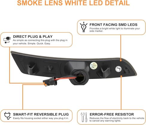 Voilamart 4 قطع مصابيح جانبية متوافقة مع 2016-2021 Chevy Camaro، عدسات دخان بيضاء LED للسائق الخلفي الأمامي ومجموعة مصابيح إشارة الانعطاف للركاب in Kuwait