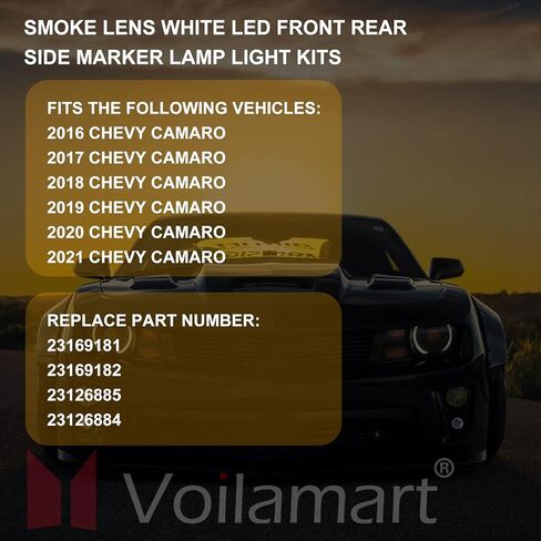 Voilamart 4 قطع مصابيح جانبية متوافقة مع 2016-2021 Chevy Camaro، عدسات دخان بيضاء LED للسائق الخلفي الأمامي ومجموعة مصابيح إشارة الانعطاف للركاب in Kuwait