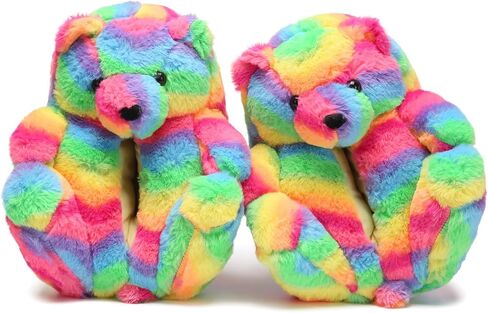 Teddy Bear Slippers, Christmas Cute Winter Warm Fluffy Fuzzy Soft Cute Animal Slippers Women House Indoor Cartoon Women Girls in Saudi Arabia