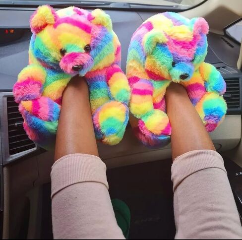 Teddy Bear Slippers, Christmas Cute Winter Warm Fluffy Fuzzy Soft Cute Animal Slippers Women House Indoor Cartoon Women Girls in Saudi Arabia
