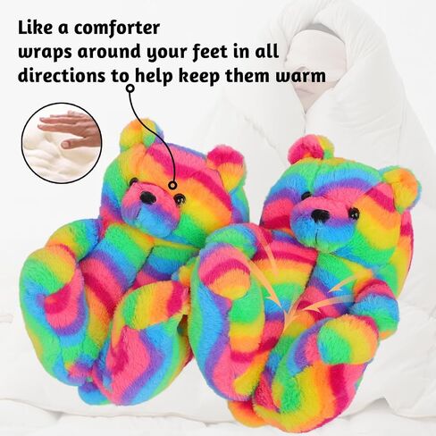 Teddy Bear Slippers, Christmas Cute Winter Warm Fluffy Fuzzy Soft Cute Animal Slippers Women House Indoor Cartoon Women Girls in Saudi Arabia