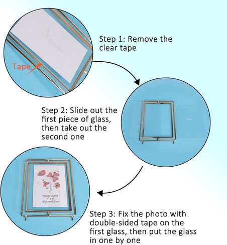 إطار صورة دوار لصورة مقاس 3.5 × 5، إطار صورة عائم معدني ذهبي مزدوج الجوانب مقاس 3.5 × 5 لعرض الطاولة العمودية، فردي in Kuwait