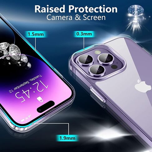 حافظة 5 في 1 لهاتف iPhone 14 Pro Max شفافة، غير صفراء، 2 واقي شاشة، 2 واقي عدسة الكاميرا، حماية من السقوط بدرجة عسكرية 15 قدمًا، حافظة رفيعة مقاومة للصدمات، حلقة مغناطيسية Magsafe in Saudi Arabia