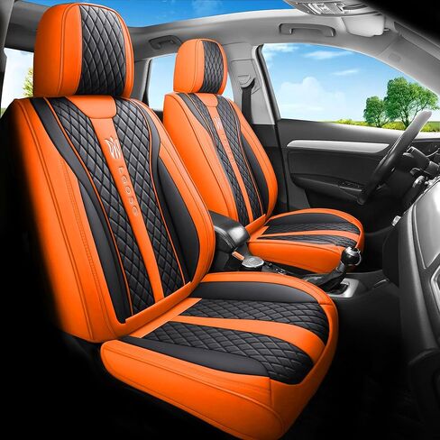 أغطية مقاعد السيارة الجلدية المريحة من LGOSG، واقي المقعد الأمامي والخلفي مناسب لسيارة سيدان SUV 5 مقاعد، مجموعة كاملة تناسب الجميع (أسود برتقالي) in Kuwait