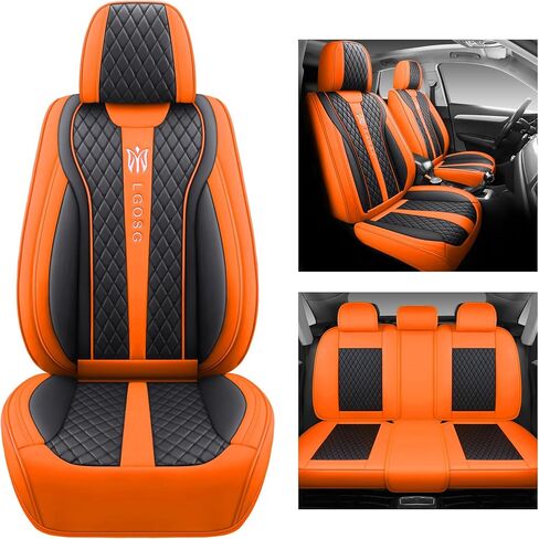أغطية مقاعد السيارة الجلدية المريحة من LGOSG، واقي المقعد الأمامي والخلفي مناسب لسيارة سيدان SUV 5 مقاعد، مجموعة كاملة تناسب الجميع (أسود برتقالي) in Kuwait
