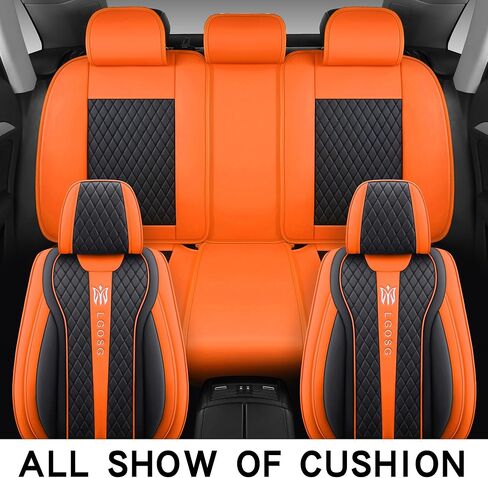 أغطية مقاعد السيارة الجلدية المريحة من LGOSG، واقي المقعد الأمامي والخلفي مناسب لسيارة سيدان SUV 5 مقاعد، مجموعة كاملة تناسب الجميع (أسود برتقالي) in Kuwait