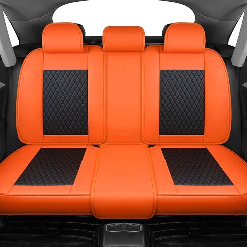 أغطية مقاعد السيارة الجلدية المريحة من LGOSG، واقي المقعد الأمامي والخلفي مناسب لسيارة سيدان SUV 5 مقاعد، مجموعة كاملة تناسب الجميع (أسود برتقالي) in Kuwait