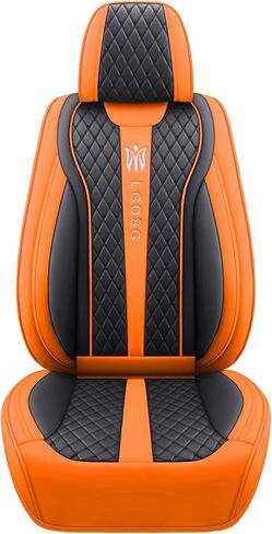 أغطية مقاعد السيارة الجلدية المريحة من LGOSG، واقي المقعد الأمامي والخلفي مناسب لسيارة سيدان SUV 5 مقاعد، مجموعة كاملة تناسب الجميع (أسود برتقالي) in Kuwait