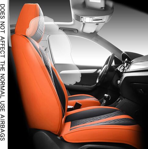 أغطية مقاعد السيارة الجلدية المريحة من LGOSG، واقي المقعد الأمامي والخلفي مناسب لسيارة سيدان SUV 5 مقاعد، مجموعة كاملة تناسب الجميع (أسود برتقالي) in Kuwait