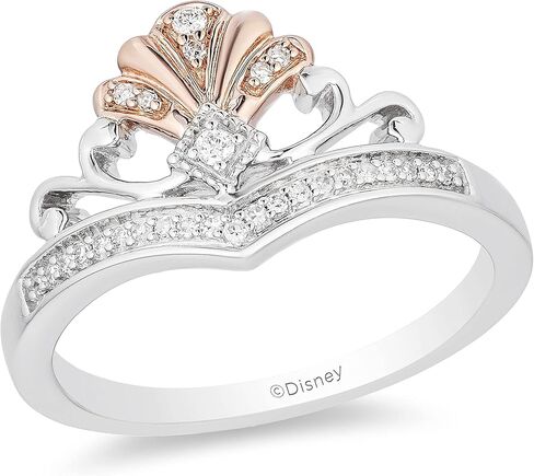Jewelili Enchanted Disney Fine Jewelry 14K Rose Gold over Sterling Silver 1/10 Cttw Diamond Ariel Shell Tiara Ring in Kuwait