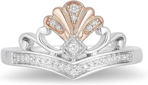 Jewelili Enchanted Disney Fine Jewelry 14K Rose Gold over Sterling Silver 1/10 Cttw Diamond Ariel Shell Tiara Ring in Kuwait