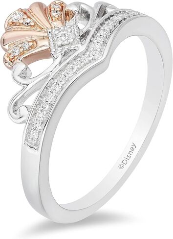 Jewelili Enchanted Disney Fine Jewelry 14K Rose Gold over Sterling Silver 1/10 Cttw Diamond Ariel Shell Tiara Ring in Kuwait