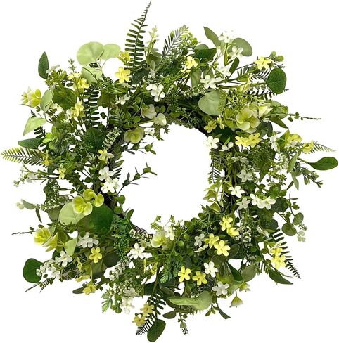 22 Inch White Artificial Daisy Flower Spring Wreath with Eucalyptus Green Leaves Wreath Farmhouse Wreath for Front Door Wall Home Party in Saudi Arabia