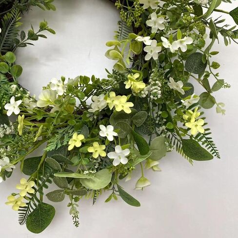 22 Inch White Artificial Daisy Flower Spring Wreath with Eucalyptus Green Leaves Wreath Farmhouse Wreath for Front Door Wall Home Party in Saudi Arabia