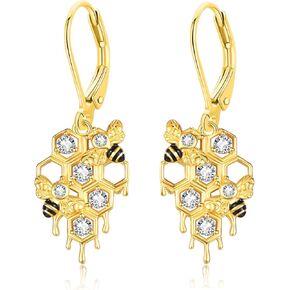 Bee Honeycomb Dangle Earrings for Women 925 Sterling Silver Gold Plated Bumble Bees Drop Hook Jewelry Gifts in Kuwait