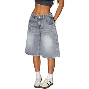 WDIRARA Women's Low Rise Baggy Denim Shorts Wide Leg Bermuda Jean Shorts in Kuwait