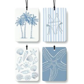 Blue Preppy Beach Car Air Freshener 4 Pcs, Coastal Preppy Beach Seashell Matchbox Bikini Hanging Air Freshener for Cars Closet Drawer Books, Blue Girly Car Accessories Mirror Decor for Women in Kuwait