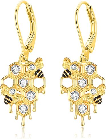 Bee Honeycomb Dangle Earrings for Women 925 Sterling Silver Gold Plated Bumble Bees Drop Hook Jewelry Gifts in Kuwait