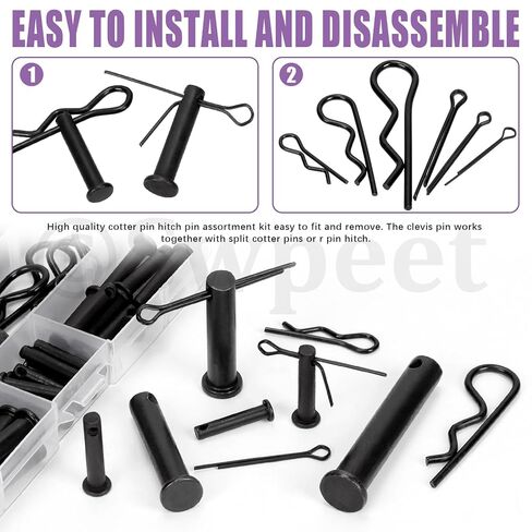 Swpeet 67Pcs 5 Sizes Clevis Pins with Cotter Pin Assortment Kit, Single Hole Flat Head Clevis Pins, R Pins, Hairpin, Cotter Pin, Split Pins Fitting Hole Location Pin Clips Fastener in Saudi Arabia
