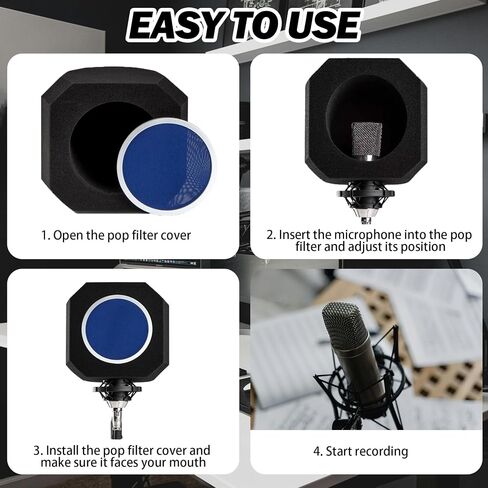Professional Microphone Isolation Shield, Portable Microphone Pop Filter for Reflection and Noise, Sound-absorbing Foam for Recording Studios, Live Stream, Podcasts in Saudi Arabia