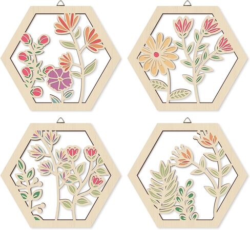 HOURIA 4PCS Boho Flower Wood Wall Art,Abstract Flower Market Wooden Wall Hanging Decor,8"x10"Colorful Matisse Wall Art Framed,Minimalist Floral Botanical Art Print for Girls Bedroom Living Room Office in Saudi Arabia