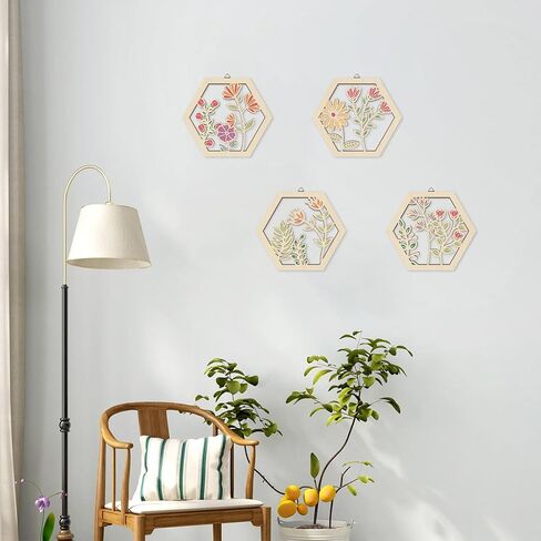 HOURIA 4PCS Boho Flower Wood Wall Art,Abstract Flower Market Wooden Wall Hanging Decor,8"x10"Colorful Matisse Wall Art Framed,Minimalist Floral Botanical Art Print for Girls Bedroom Living Room Office in Saudi Arabia