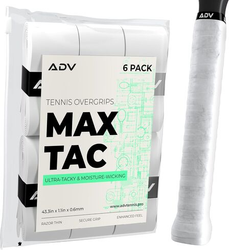 Adv Maxtac Tacky Tennis Overgrip-6 حزمة لزجة للغاية غير قابلة للانزلاق تنس غريب-رزيك-رقيقة وسهلة الاستخدام شريط مضرب التنس (6 عبوات أبيض) in Kuwait