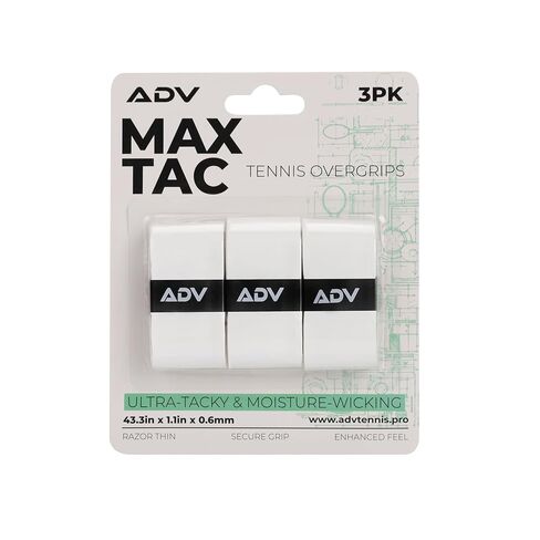 Adv Maxtac Tacky Tennis Overgrip-6 حزمة لزجة للغاية غير قابلة للانزلاق تنس غريب-رزيك-رقيقة وسهلة الاستخدام شريط مضرب التنس (6 عبوات أبيض) in Kuwait