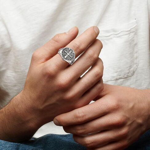 EUDORA S925 Sterling Silver St Benedict Ring San Benito Rings for Women Men, Vintage Saint Benedict Amulet Adjustable Ring Christian Catholic Jewelry Gifts for Women Mens Mother Father in Saudi Arabia